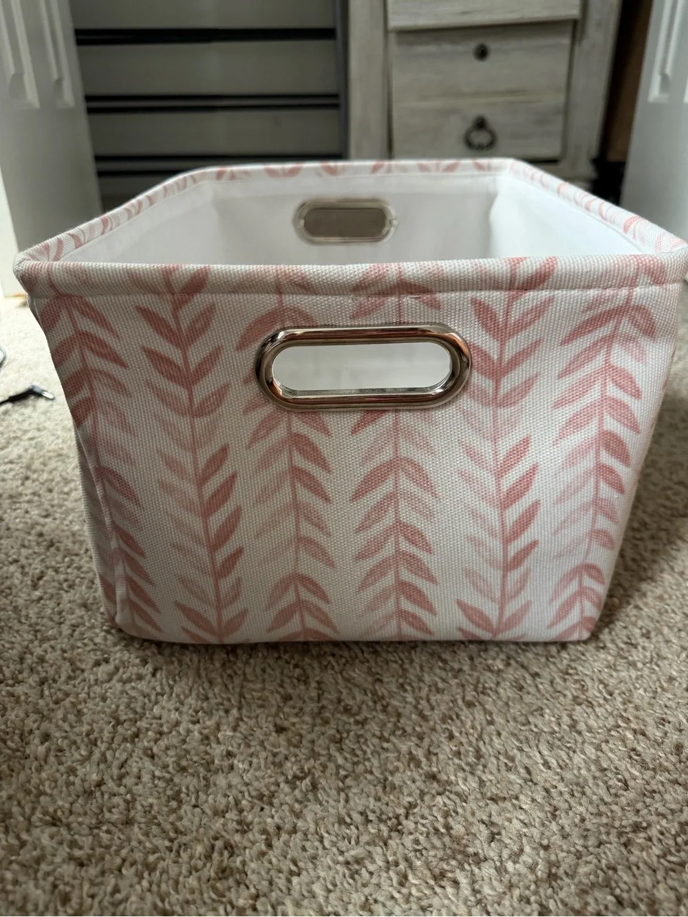 Pink Leaf Pattern Fabric Storage Bin - Home Accents